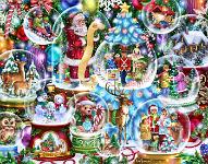 Christmas Snow Globes - regular and wooden jigsaw puzzle  Published by the Wentworth Wooden Puzzle Company -  Christmas Snow Globes  and a 1,000 piece design by SunsOut -  Snow Globe Collection : Wollenmann, jigsaw puzzle, snow globe, Christmas, Santa, reindeer, Christmas tree, decorations, lights, ornaments, snow, snowman, skate, sled, owl, carolers, house, winter, deer, toys, holiday, birds, teddy bear, bunny, wooden jigsaw puzzle
